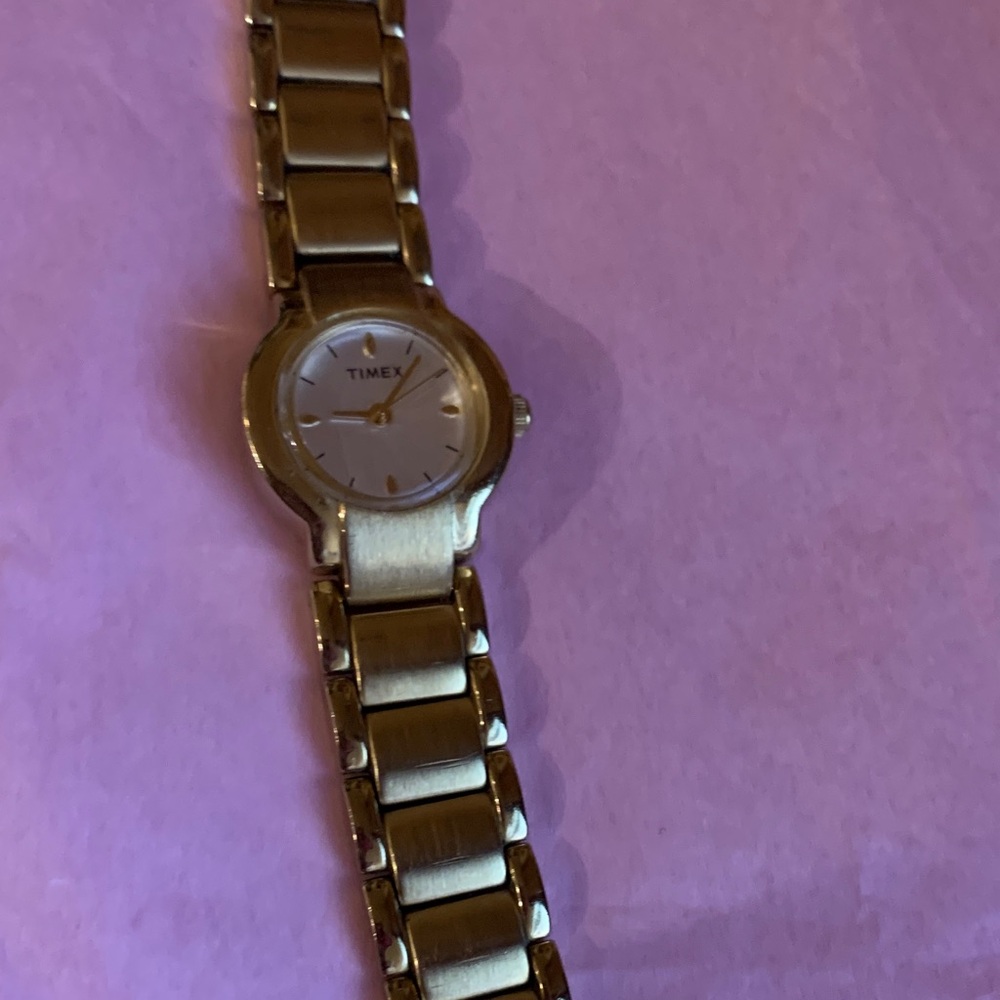 Timex Gold Tone Bracelet Watch with White Dial
